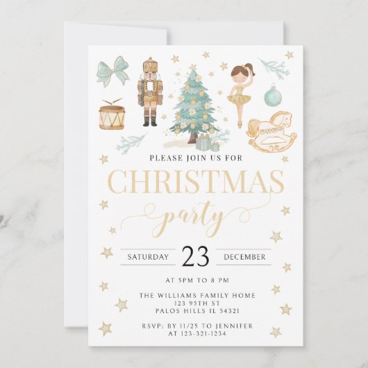 Blauwgroen Gouden Notenkraker Ballet Kerstfeest Feestdagenkaart (Voorkant)