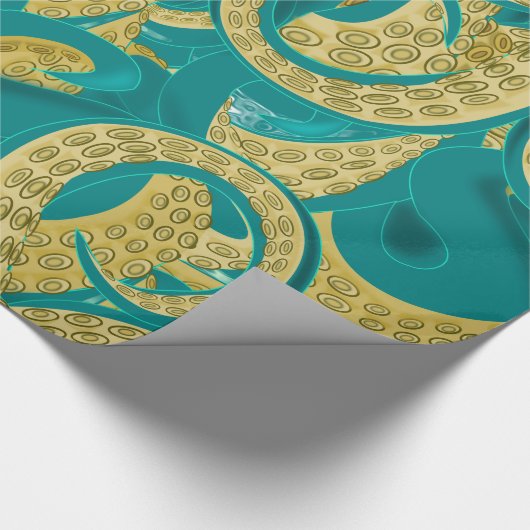 Blauwgroen gouden octopus inpakpapier (Hoek)