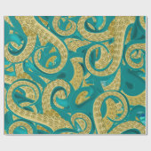 Blauwgroen gouden octopus inpakpapier (Vlak)