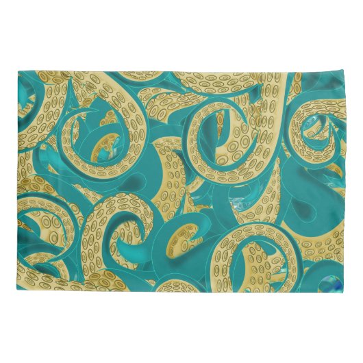 Blauwgroen gouden octopus kussen Hoesje Kussensloop (Achterkant)