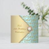 Blauwgroen gouden parel vrouwen 50ste verjaardagsf kaart (Staand voorkant)