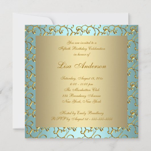 Blauwgroen gouden parel vrouwen 50ste verjaardagsf kaart (Achterkant)