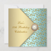 Blauwgroen gouden parel vrouwen 50ste verjaardagsf kaart (Voorkant)