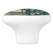 Blauwgroen gouden pauw vogel art nouveau art deco keramische knop (Zijkant)