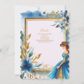 Blauwgroen gouden quinceanera jurk ceremonie recep kaart (Achterkant)