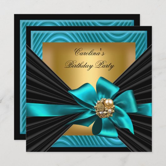 Blauwgroen gouden rimpel op jaardag kaart (Voorkant / Achterkant)