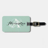 Blauwgroen gouden Stippen Monogram Bagagelabel (Voorkant horizontaal)