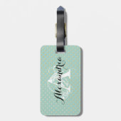 Blauwgroen gouden Stippen Monogram Bagagelabel (Achterkant verticaal)