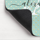 Blauwgroen gouden Stippen Monogram Muismat (Hoek)