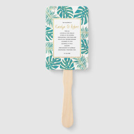 Blauwgroen gouden tropische bladeren, trouwerijpro handwaaier