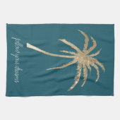Blauwgroen gouden tropische palmbomen  theedoek (Horizontaal)