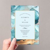 Blauwgroen Gouden Waterverf Alcoholinkt Modern Wed Acryl Uitnodigingen (Insitu (Draagbaar))