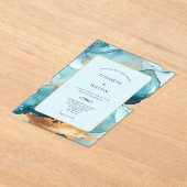 Blauwgroen Gouden Waterverf Alcoholinkt Modern Wed Acryl Uitnodigingen (Laagn)