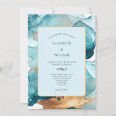 Blauwgroen Gouden Waterverf Alcoholinkt Modern Wed Kaart (Voorkant)