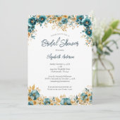 Blauwgroen Gouden Waterverf Bloemen Vrijgezellenfe Kaart (Staand voorkant)