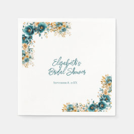 Blauwgroen Gouden Waterverf Bloemen Vrijgezellenfe Servet