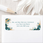 Blauwgroen gouden Waterverf Floral Retouradres Etiket (Insitu)