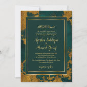 Blauwgroen gouden Waterverf moslim bruiloft Kaart (Voorkant)