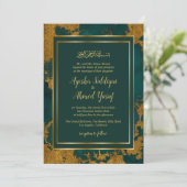 Blauwgroen gouden Waterverf moslim bruiloft Kaart (Staand voorkant)