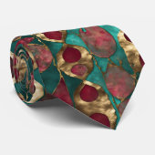 Blauwgroen gouden werveling met bloemen stropdas (Opgerold)