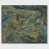 Blauwgroen, gouden, witte en zwarte oliën cadeaupapier (Vlak)