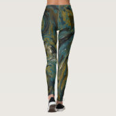 Blauwgroen, gouden, witte en zwarte oliën leggings (Achterkant)