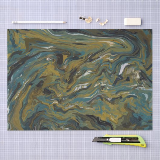 Blauwgroen, gouden, witte en zwarte oliën tissuepapier (Craft)