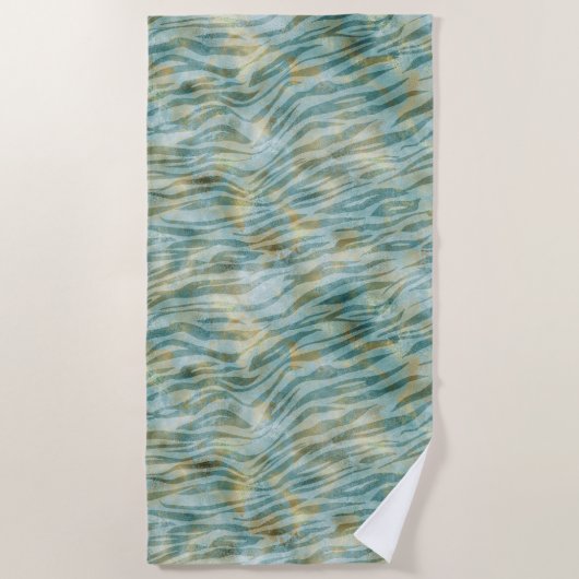 Blauwgroen gouden zebraprint strandlaken (Voorkant)
