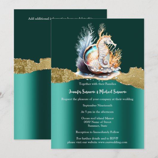 Blauwgroen gouden zeepaardshimmer iriserend nautis kaart (Voorkant / Achterkant)