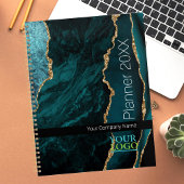 Blauwgroen gouden zwarte agaat, uw Logo / bedrijfs Planner