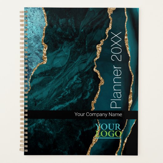 Blauwgroen gouden zwarte agaat, uw Logo / bedrijfs Planner (Voorkant)