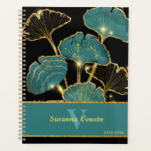 Blauwgroen Gouden Zwarte Ginkgo Leaf Botanische Ku Planner (Voorkant)