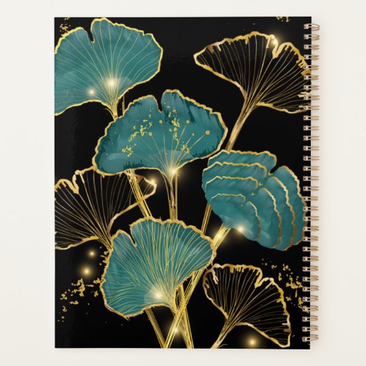 Blauwgroen Gouden Zwarte Ginkgo Leaf Botanische Ku Planner (Achterkant)