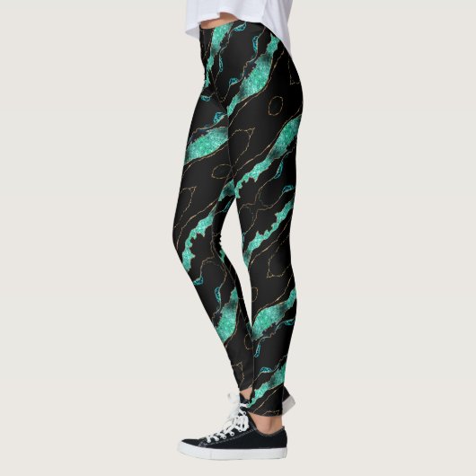 Blauwgroen gouden zwarte Leggings (Links)