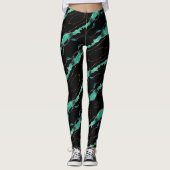 Blauwgroen gouden zwarte Leggings (Voorkant)