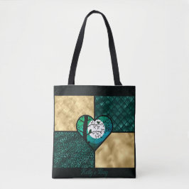 Blauwgroen, gouden & zwarte maanlichtvogels tote bag