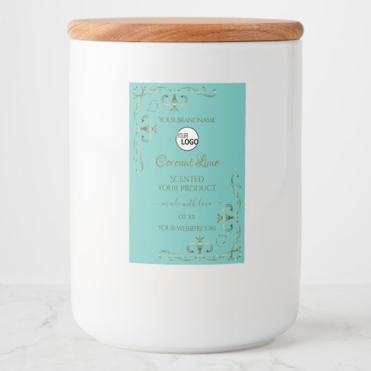  Blauwgroen goudetiketten voor sierdoeleinden Logo Voedselcontainer Etiket (Voorkant)