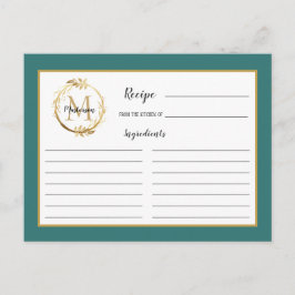Blauwgroen goudfolie Botanische monogram Recipkaar Briefkaart