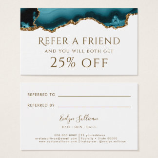 blauwgroen goudglitter Agate Referral-Kaart Visitekaartje