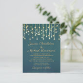 Blauwgroen goudglitter String Fairy Light Wedding Kaart (Staand voorkant)