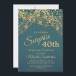 Blauwgroen goudglitter String Lights 40th Birthday Kaart<br><div class="desc">Chic en trendy 40ste verjaardagsfeestuitnodiging voor vrouwen met prachtige gouden snaarlampen en mousserende bokeh op een gedurfde blauwgroen achtergrond. De tekst,  de doopvont,  en de formulering zijn volledig klantgericht gebruikend het ontwerphulpmiddel van Zazzle. Neem contact met ons op voor hulp bij het aanpassen of aanpassen van producten.</div>