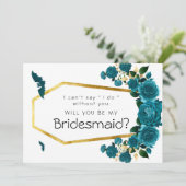 Blauwgroen goudhalloween... ben je mijn Bridesmaid Kaart (Staand voorkant)