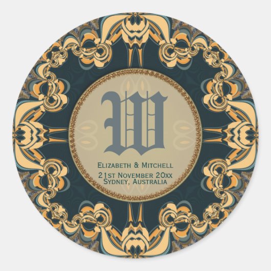 Blauwgroen goudkleurig ovenmonogram Keepomwille Me Ronde Sticker (Voorkant)