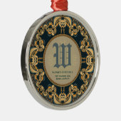 Blauwgroen goudkleurig ovenmonogram metalen ornament (Rechts)