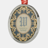 Blauwgroen goudkleurig ovenmonogram metalen ornament (Links)