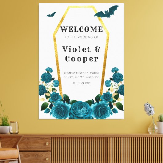 Blauwgroen goudkoffie - Welkomstteken voor bruilof Canvas Afdruk (Insitu (Woonkamer))