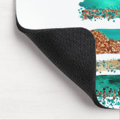 Blauwgroen goudkoper Glitter Stripes Muismat (Hoek)