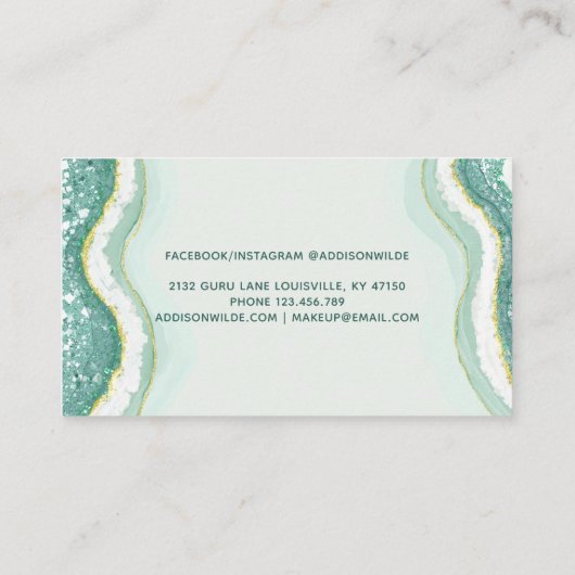 Blauwgroen goudluxe glitter Agate Geode Afsprakenkaartje (Achterkant)