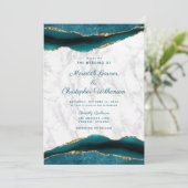 Blauwgroen goudmakerij en marmer Wedding Kaart (Staand voorkant)