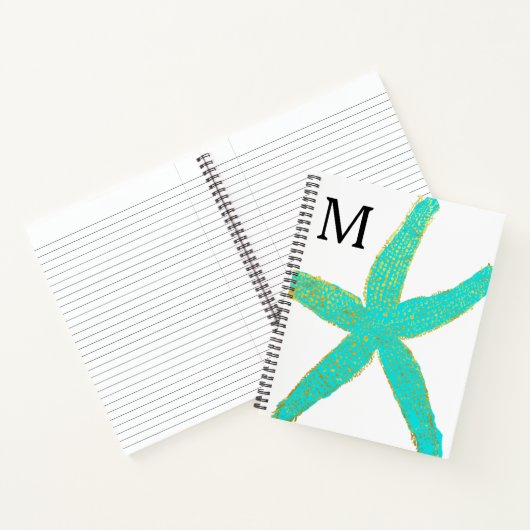 Blauwgroen goudmakreel met goudmakreel Initialen Notitieboek (Binnen)